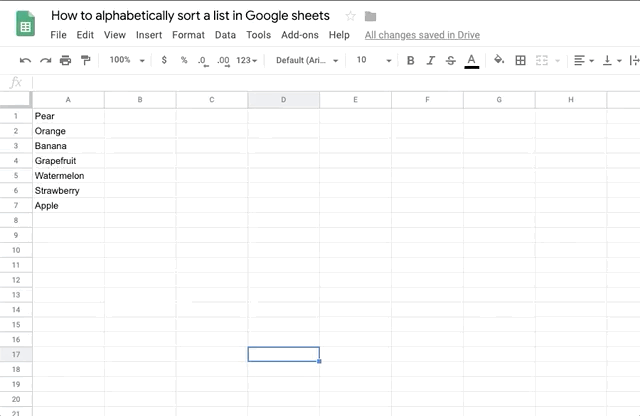 Sorting rows in a column in Google sheets