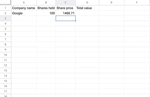 Calculate total value of stocks held using google sheets