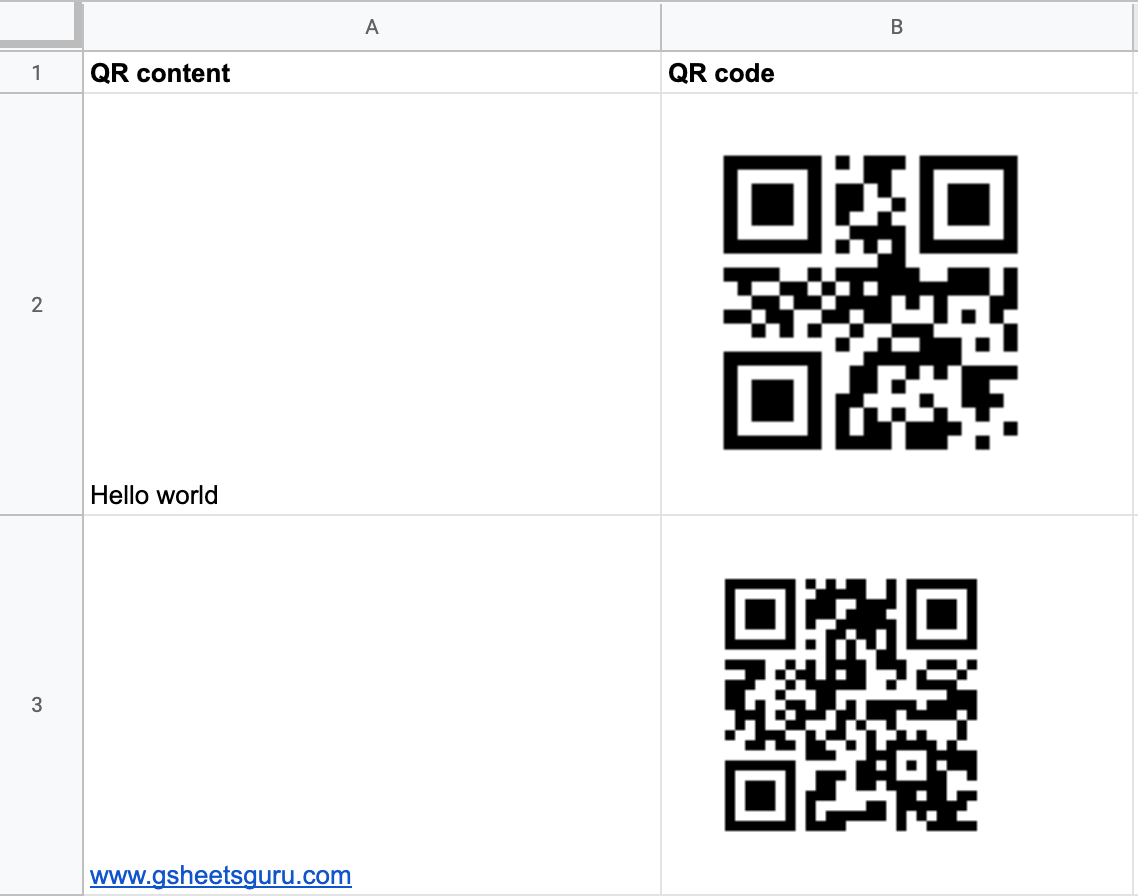 QR codes generated by Google sheets