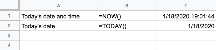 Example of using Google sheets date and time functions