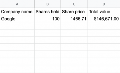 Example of tracking stock prices in Google sheets