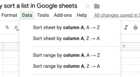 Data menu in Google sheets